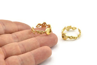 Gold Ring Setting, Gold Plated Brass Adjustable Rings With 1 Stone Settings - Pad Size 6mm N2538