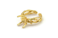 Gold Ring Settings, Gold Plated Brass Claw Rings, Adjustable Rings - Pad Size 6x8mm N2560 H0441