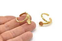 Gold Ring Setting, Gold Plated Brass Adjustable Rings With 1 Stone Settings - Pad Size 6mm N2564