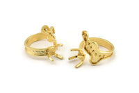 Gold Ring Settings, Gold Plated Brass Claw Rings, Adjustable Rings - Pad Size 6mm N2534