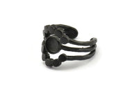 Black Ring Setting, Oxidized Black Brass Adjustable Ring With 1 Stone Settings - Pad Size 6mm N1265