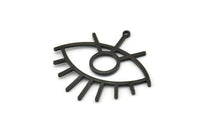 Black Eye Charm, 4 Oxidized Black Brass Eye Charms With 1 Loop (36x33x1mm) D992