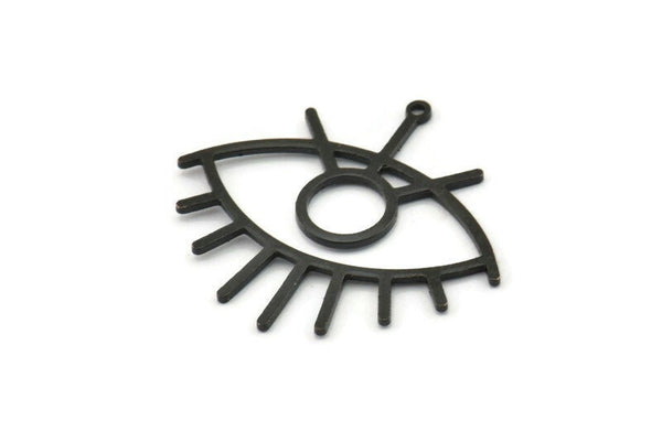 Black Eye Charm, 4 Oxidized Black Brass Eye Charms With 1 Loop (36x33x1mm) D992