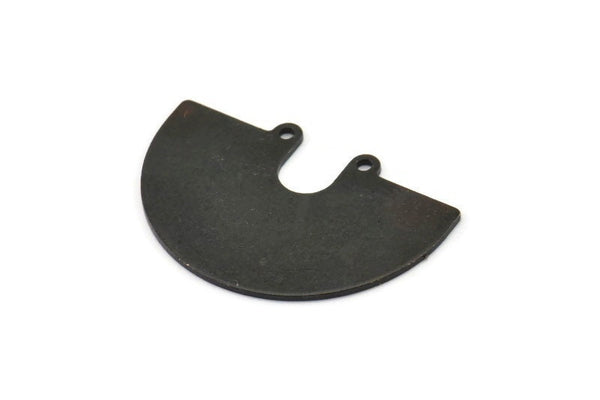 Semi Circle Charm, 2 Oxidized Black Brass Semi Circle Charm Pendants With 2 Holes (33x22x0.80mm) D0669