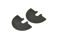 Semi Circle Charm, 2 Oxidized Black Brass Semi Circle Charm Pendants With 2 Holes (33x22x0.80mm) D0669