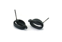 Black Shell Earring, 4 Oxidized Black Brass Cowrie Shell Stud Earrings With 1 Loop, Findings (16x9mm) N0909