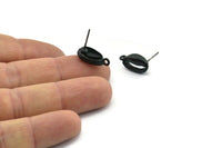 Black Shell Earring, 4 Oxidized Black Brass Cowrie Shell Stud Earrings With 1 Loop, Findings (16x9mm) N0909