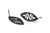 Black Marquise Earring, 8 Oxidized Black Brass Leaf Patterned Marquise Shaped Stud Earrings With 1 Hole (24x10x0.80mm) A6216 A2812 H0189