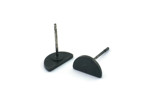 Semi Circle Earring, 10 Oxidized Black Brass Half Moon Stud Earrings (9x5x1mm) D0601 A1848