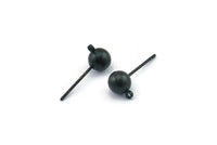 Black Earring Posts, 6 Oxidized Black Brass Ball Pad and 6mm Hole Hook BS 1731 H0585
