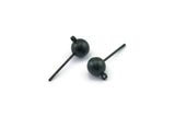 Black Earring Posts, 6 Oxidized Black Brass Ball Pad and 6mm Hole Hook BS 1731 H0585