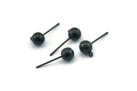 Black Earring Posts, 6 Oxidized Black Brass Ball Pad and 6mm Hole Hook BS 1731 H0585