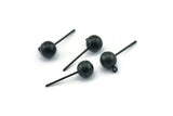 Black Earring Posts, 6 Oxidized Black Brass Ball Pad and 6mm Hole Hook BS 1731 H0585