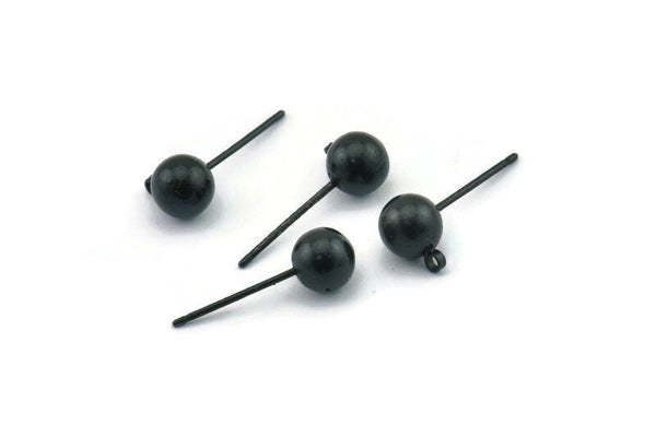 Black Earring Posts, 6 Oxidized Black Brass Ball Pad and 6mm Hole Hook BS 1731 H0585