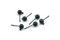 Black Earring Posts, 6 Oxidized Black Brass Ball Pad and 6mm Hole Hook BS 1731 H0585