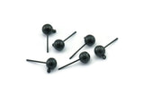 Black Earring Posts, 6 Oxidized Black Brass Ball Pad and 6mm Hole Hook BS 1731 H0585