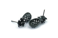 Siyah Ananas Küpe, 4 Oksitlenmiş Siyah Pirinç Ananas Küpe (20x9mm) N1548