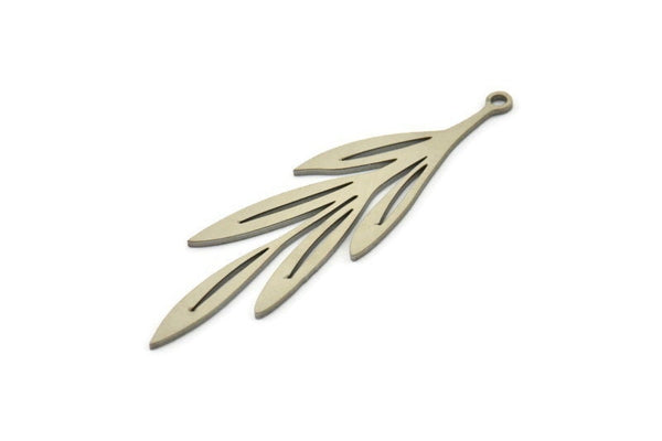 Steel Leaf Charm, Stainless Steel Leaf Charms With 1 Loop, Charm Pendants (48x14x0.80mm) SMP1615