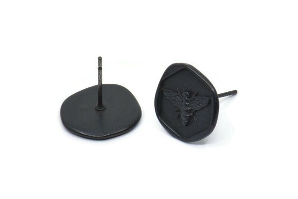 Bee Bee Earring, 4 Oxidized Black Brass Bee Stud Earrings (13x1.5mm) N1212 Q0656