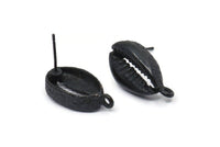 Black Shell Earring, 2 Oxidized Black Brass Cowrie Shell Stud Earrings With 1 Loop, Findings (20x11mm) N0910