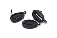 Black Shell Earring, 2 Oxidized Black Brass Cowrie Shell Stud Earrings With 1 Loop, Findings (20x11mm) N0910