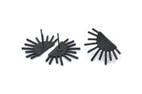 Black Sun Earring, 2 Oxidized Black Brass Sunshine Stud Earrings (21x14mm) N0711