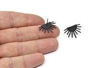 Black Sun Earring, 2 Oxidized Black Brass Sunshine Stud Earrings (21x14mm) N0711