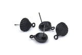 Black Shell Earring, 2 Oxidized Black Brass Sea Shell Stud Earrings With 1 Loop (16x12mm) N0904 A2302
