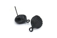 Black Shell Earring, 2 Oxidized Black Brass Sea Shell Stud Earrings With 1 Loop (16x12mm) N0904 A2302