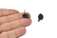 Black Shell Earring, 2 Oxidized Black Brass Sea Shell Stud Earrings With 1 Loop (16x12mm) N0904 A2302
