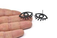 Black Eye Earring, 4 Oxidized Black Brass Eye Stud Earrings (29x1mm) N1030