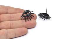 Black Shell Earring, 2 Oxidized Black Brass Cowrie Shell Stud Earrings, Findings (26x20mm) N1007 Q0963