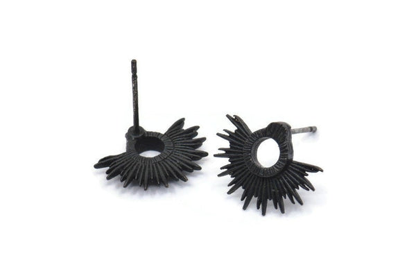 Küpe Çivisi, 4 Oksitlenmiş Siyah Pirinç - Siyah Güneş Küpeleri - Siyah Küpeler - Küpeler (15x12mm) N1545