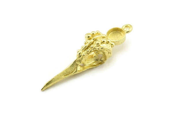 Bird Skull Charm, Raw Brass Bird Skull Necklace Pendants, Skull Charms With 1 Loop - Pad Size : 6mm (43x12x10mm) N2592