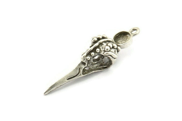 Bird Skull Charm, Antique Silver Plated Brass Bird Skull Necklace Pendants, Skull Charms With 1 Loop - Pad Size : 6mm (43x12x10mm) N2592