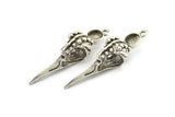 Bird Skull Charm, Antique Silver Plated Brass Bird Skull Necklace Pendants, Skull Charms With 1 Loop - Pad Size : 6mm (43x12x10mm) N2592