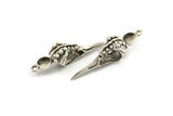 Bird Skull Charm, Antique Silver Plated Brass Bird Skull Necklace Pendants, Skull Charms With 1 Loop - Pad Size : 6mm (43x12x10mm) N2592