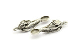 Silver Crocodile Skull, Antique Silver Plated Brass Crocodile Skull Pendants, Skull Charms With 1 Loop - Pad Size : 6x8mm (38x9x9mm) N2591
