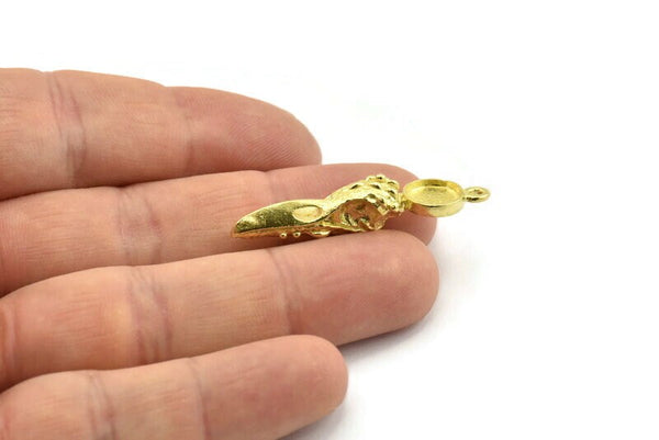 Bird Skull Charm, Raw Brass Bird Skull Necklace Pendants, Skull Charms With 1 Loop - Pad Size : 8mm (39x9x9mm) N2588