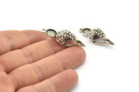 Bird Skull Charm, Antique Silver Plated Brass Bird Skull Necklace Pendants, Skull Charms With 1 Loop - Pad Size : 6x8mm (36x12x11mm) N2587