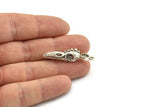 Bird Skull Charm, Antique Silver Plated Brass Bird Skull Necklace Pendants, Skull Charms With 1 Loop - Pad Size : 5mm (36x10x7mm) N2585