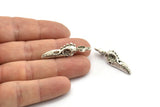 Bird Skull Charm, Antique Silver Plated Brass Bird Skull Necklace Pendants, Skull Charms With 1 Loop - Pad Size : 5mm (36x10x7mm) N2585