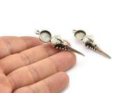 Bird Skull Charm, Antique Silver Plated Brass Bird Skull Necklace Pendants, Skull Charms With 1 Loop - Pad Size : 10mm (46x11x11mm) N2583