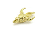 Brass Ox Skull, Raw Brass Ox Head Skull Charms With 1 Loop, Skull Pendants - Pad Size : 6x8mm (34x24x9mm) N2590