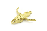 Brass Ox Skull, Raw Brass Ox Head Skull Charms With 1 Loop, Skull Pendants - Pad Size : 6x8mm (34x34x11x7mm) N2586