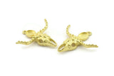 Brass Ox Skull, Raw Brass Ox Head Skull Charms With 1 Loop, Skull Pendants - Pad Size : 6x8mm (34x34x11x7mm) N2586