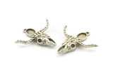 Silver Ox Skull, Antique Silver Plated Brass Ox Head Skull Charms With 1 Loop, Skull Pendants - Pad Size : 6x8mm (34x34x11x7mm) N2586
