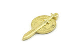 Brass Sword Charm, Raw Brass Sword And Shield Charms With 1 Loop, Sword Pendants (35x18x3mm) N2612