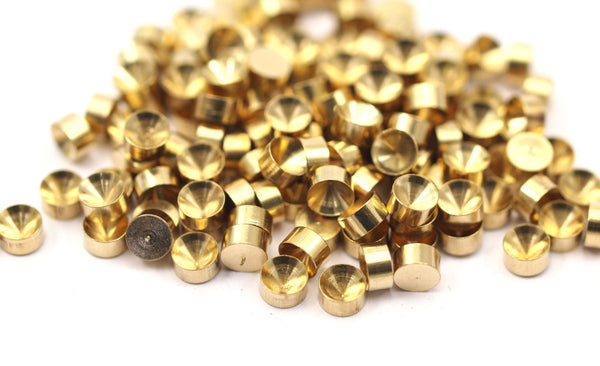 Glue On Rhinestone Base, 100 Raw Brass Glue On Rhinestone Base Setting, Findings  (4mm)  L009