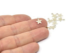 Silver Star Charm, 50 Antique Silver Plated Brass Star Charms With 1 Loop (8x10mm) A0261